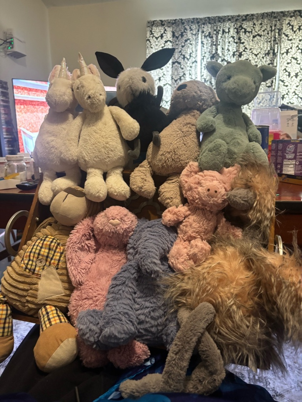 Mixed bundle of 11  jellycats Plush Stuffed Animals - Pink, Gray, Cream, Green
